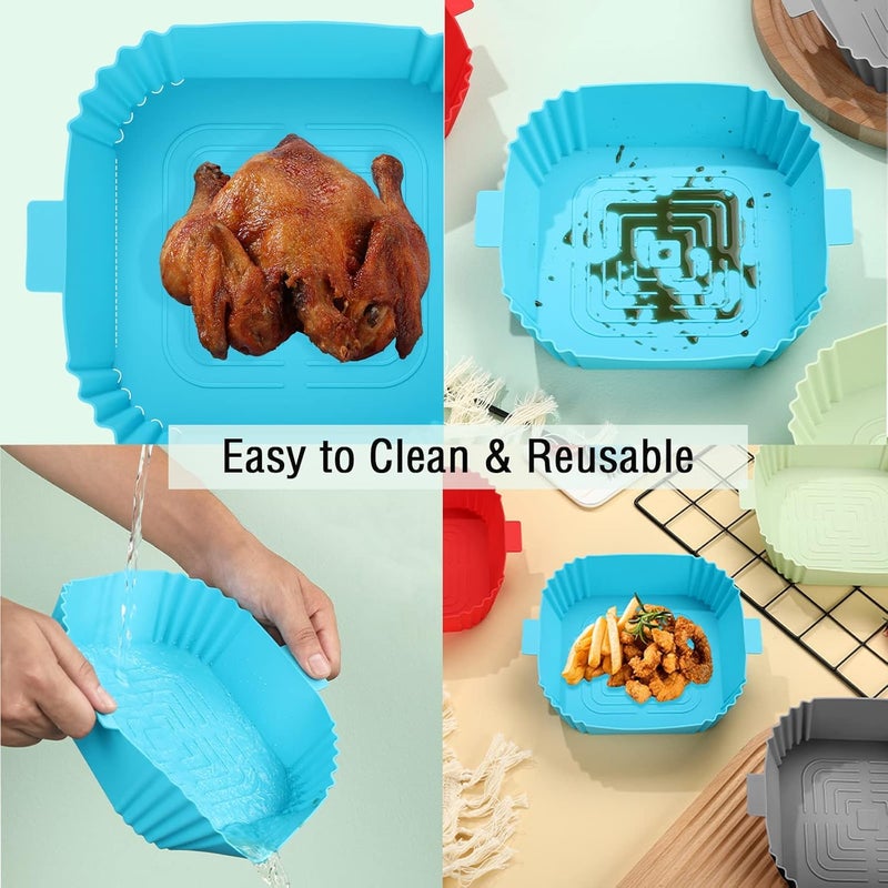 ZVOZAR 2 PCS Square Silicone Air Fryer Liners 8 Inch Reusable Air Fryer Pot Air Fryer Accessories Baking Tray Air Fryer Inserts for 4 to 7 QT Oven Microwave Accessories BLACK RED  - Image 5