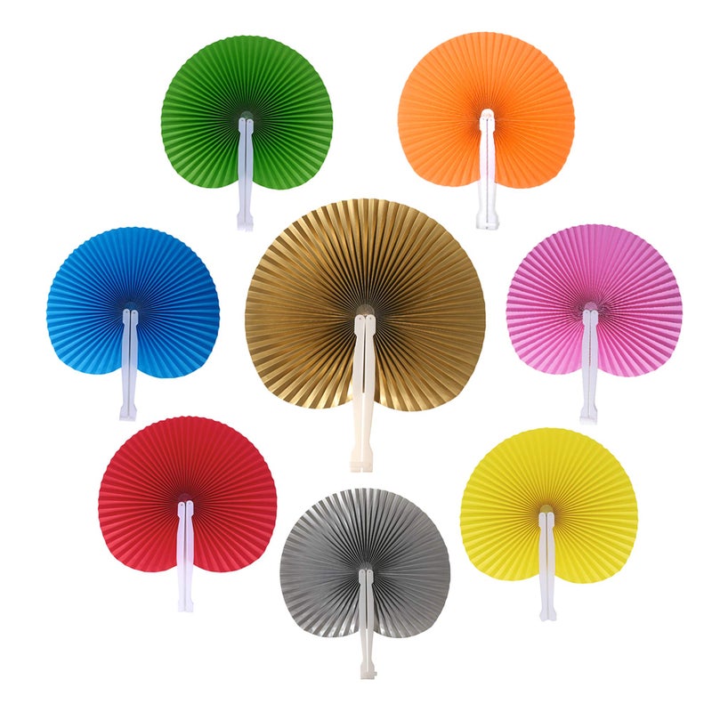 Bestage 24 Pieces Decorative Paper Folding Hand Fans HandheldMulticolor Round Wedding Foldable Fans Chinese and Japanese Fans Bulk for Bridal Guest Church Party Favors Dancing Birthday DIY
