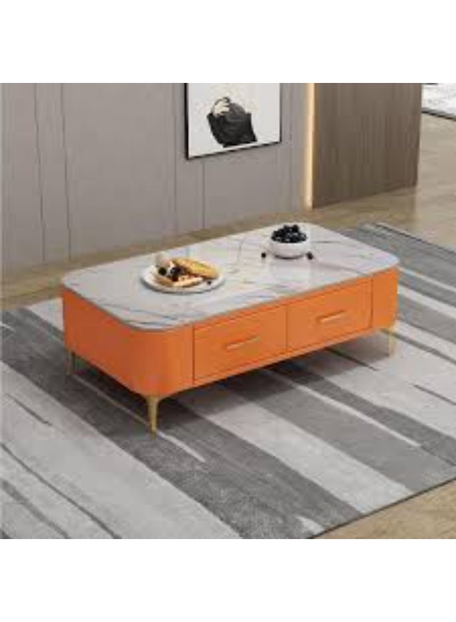 Casual White Oblong Tempered Glass Single Board Game Coffee Table with 4 Legs and 2 Drawers - Image 1