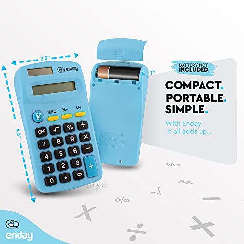 Enday Calculator Blue, Basic Small Solar and Battery Operated, Large Display Four Function, Auto Powered Handheld Calculator School and Kids Available in Green, Red, Purple, Grey, Pink, 1 PK – by Enday - Image 4