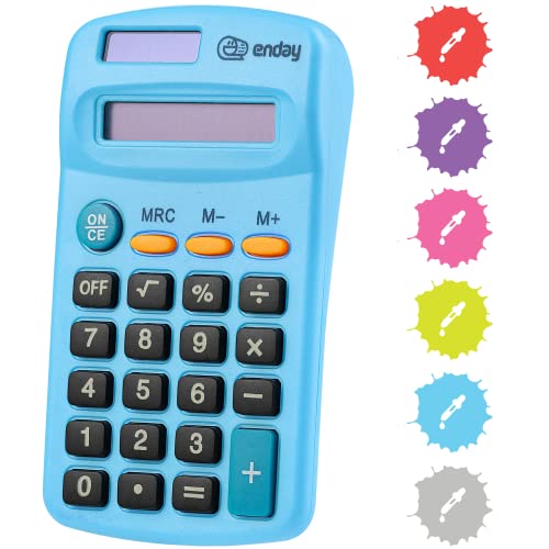 Enday Calculator Blue, Basic Small Solar and Battery Operated, Large Display Four Function, Auto Powered Handheld Calculator School and Kids Available in Green, Red, Purple, Grey, Pink, 1 PK – by Enday - Image 1