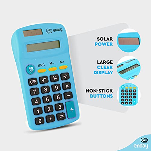 Enday Calculator Blue, Basic Small Solar and Battery Operated, Large Display Four Function, Auto Powered Handheld Calculator School and Kids Available in Green, Red, Purple, Grey, Pink, 1 PK – by Enday - Image 2