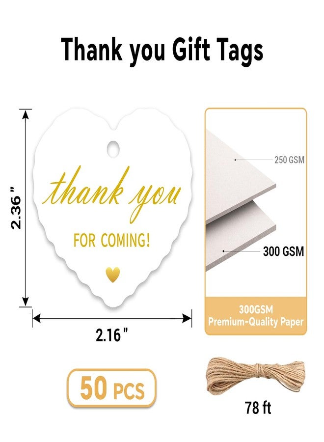TQQBUU 50pcs Gold Foil Thank You Tags with String, Pre-Punched Hole Gift Tags with String - Perfect for Weddings, Baby Showers, Parties, Celebrations - Thanks You for Coming (2.36"*2.16" - Image 2