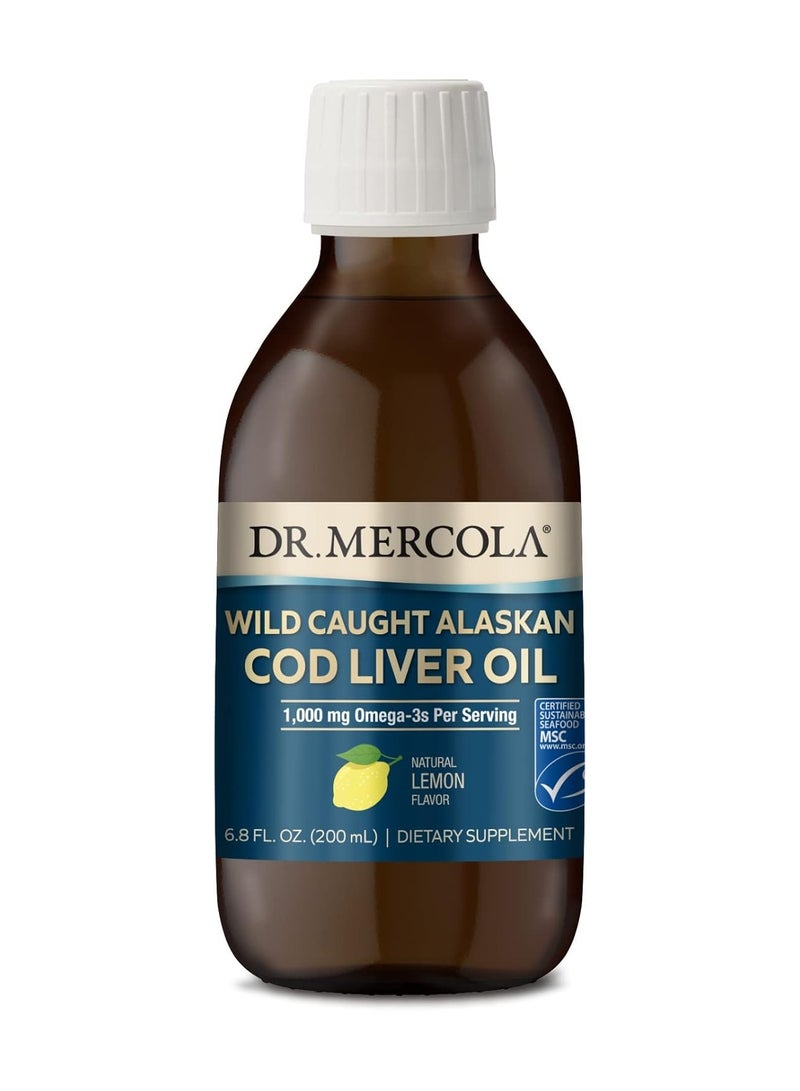 Dr. Mercola Wild Caught Alaskan Cod Liver Oil 1,000 Mg Omega-3s Per Serving 6.8 Fl. Oz. 200 Ml Dietary Supplement (Natural Lemon Flavor) - Image 1