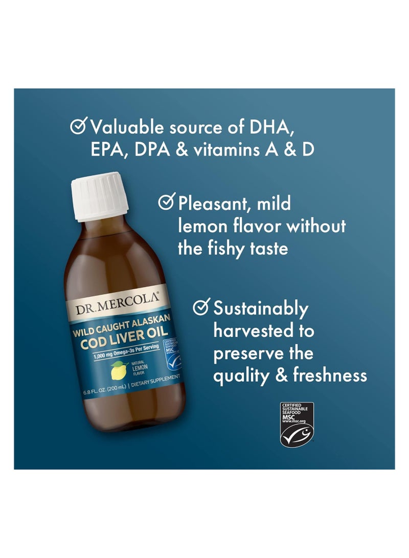 Dr. Mercola Wild Caught Alaskan Cod Liver Oil 1,000 Mg Omega-3s Per Serving 6.8 Fl. Oz. 200 Ml Dietary Supplement (Natural Lemon Flavor) - Image 4