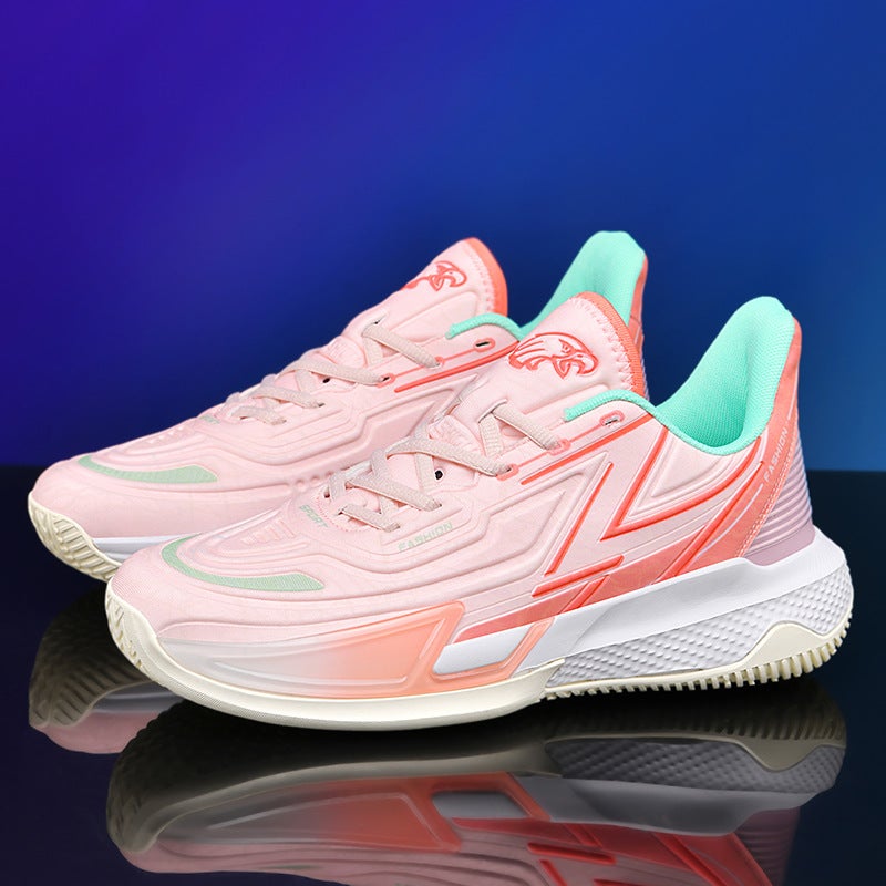 New fashion basketball shoes couple combat sneakers breathable versatile sneaker student competition special training sneakers Pink 