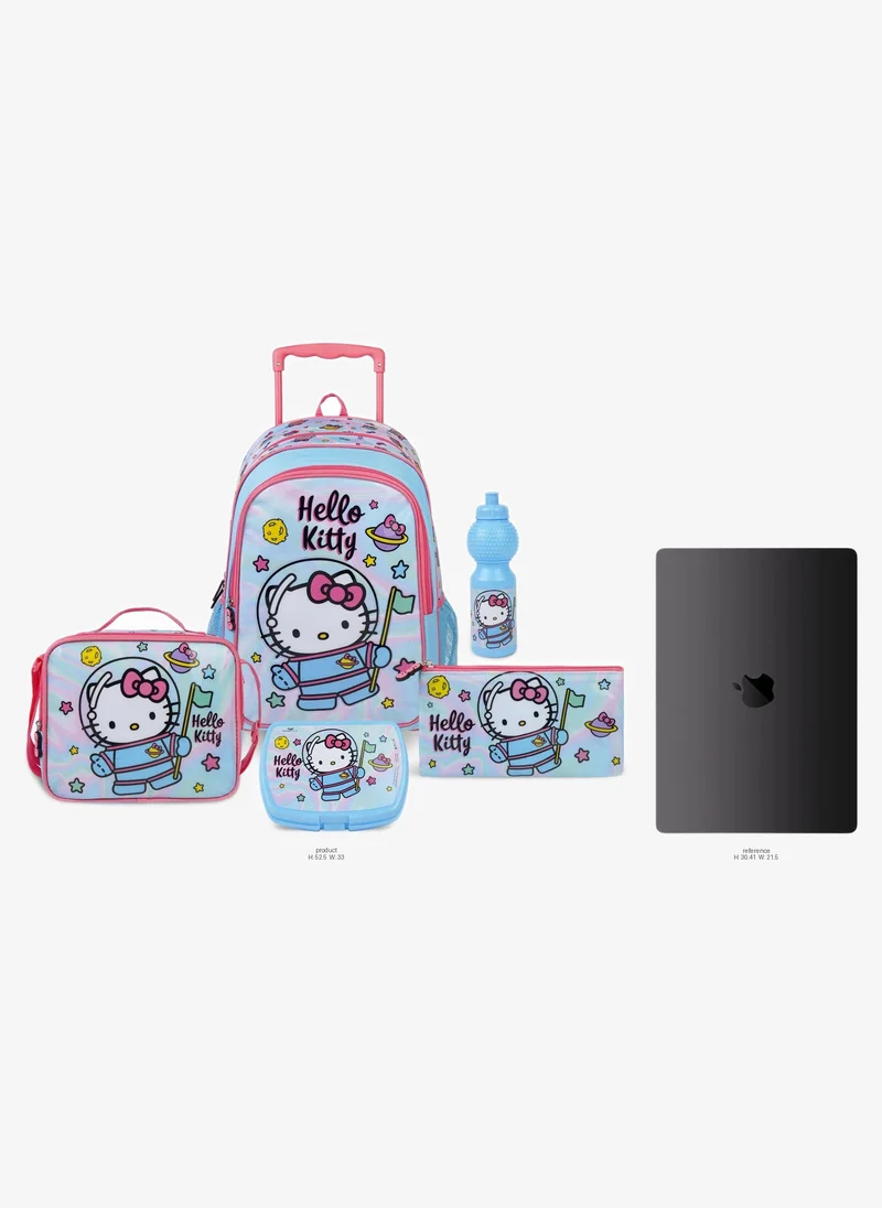 سانريو Sanrio Hello Kitty 5-in-1 Kids Trolley School Set 18" | Rolling Backpack, Lunch Bag, Lunch Box, Water Bottle & Pencil Case | Water Resistant  | Girls School Bag
