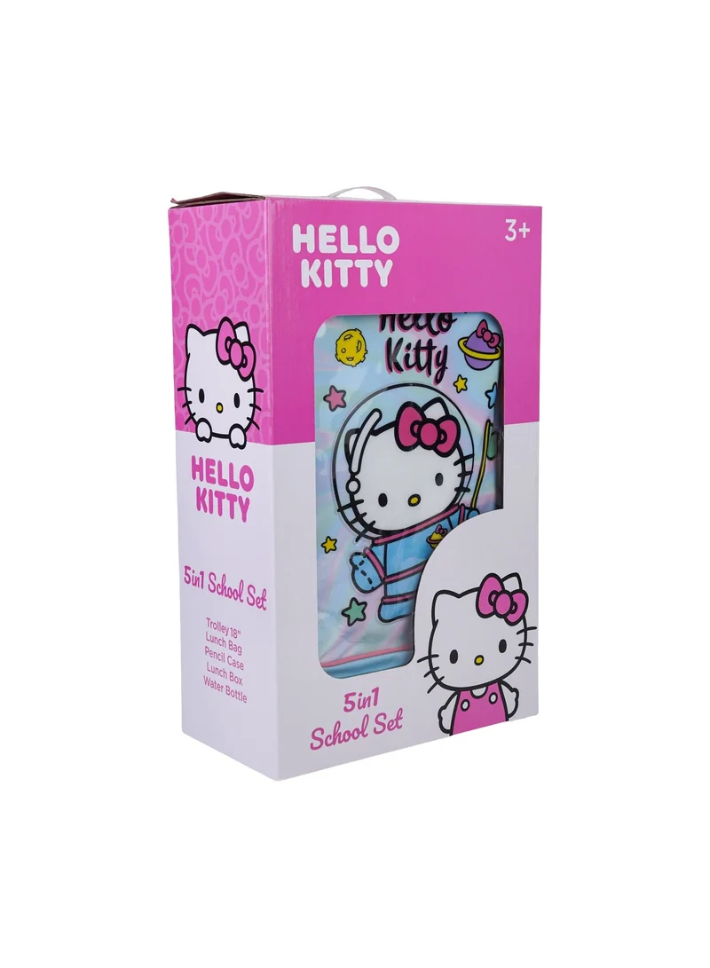 Sanrio  Sanrio Hello Kitty 5-in-1 Kids Trolley School Set 18" | Rolling Backpack, Lunch Bag, Lunch Box, Water Bottle & Pencil Case | Water Resistant  | Girls School Bag for Women | Best Price UAE