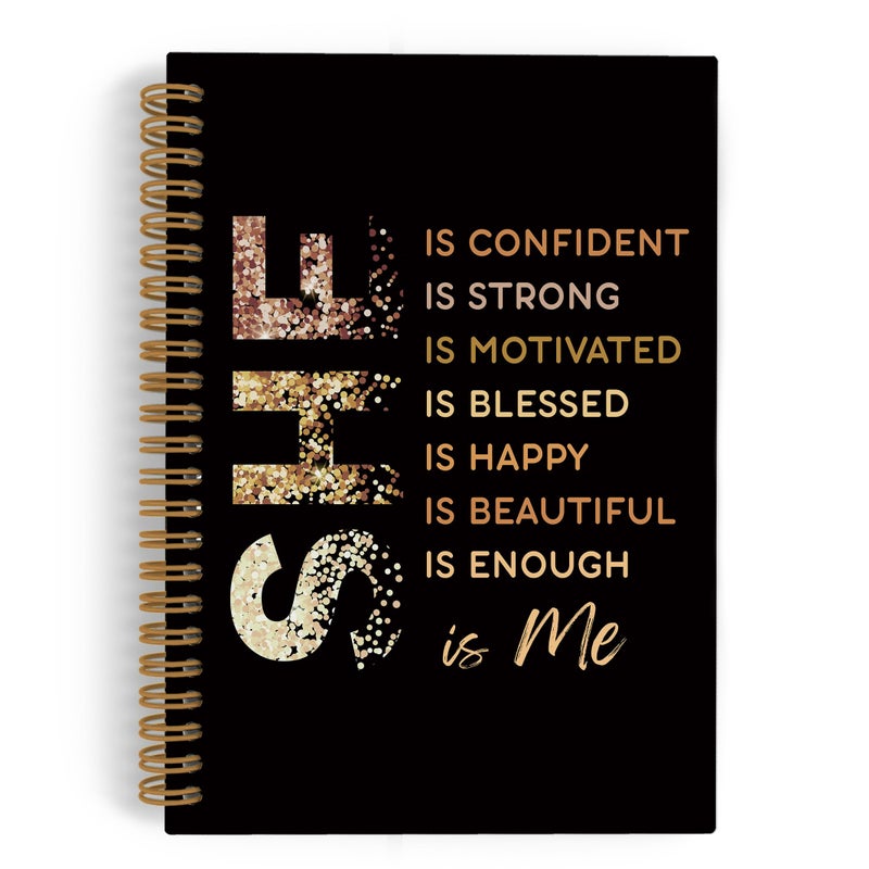 QLMX Gold She Is Me Affirmations Spiral Notebook, Inspirational Self Care Journal Notebook, Self Love Notebooks for School Work, Positive Office Supplies Gifts for Women Girls Friends, 5.5x8.3 Inch - Image 1