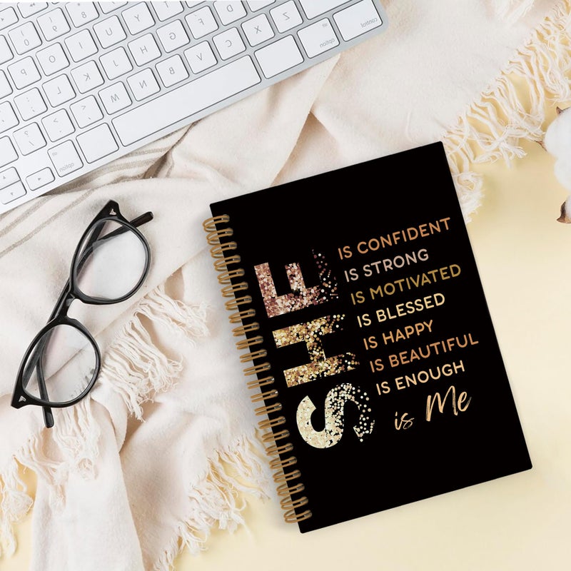 QLMX Gold She Is Me Affirmations Spiral Notebook, Inspirational Self Care Journal Notebook, Self Love Notebooks for School Work, Positive Office Supplies Gifts for Women Girls Friends, 5.5x8.3 Inch - Image 2