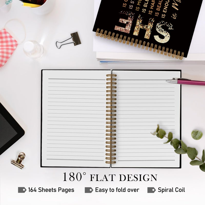 QLMX Gold She Is Me Affirmations Spiral Notebook, Inspirational Self Care Journal Notebook, Self Love Notebooks for School Work, Positive Office Supplies Gifts for Women Girls Friends, 5.5x8.3 Inch - Image 5