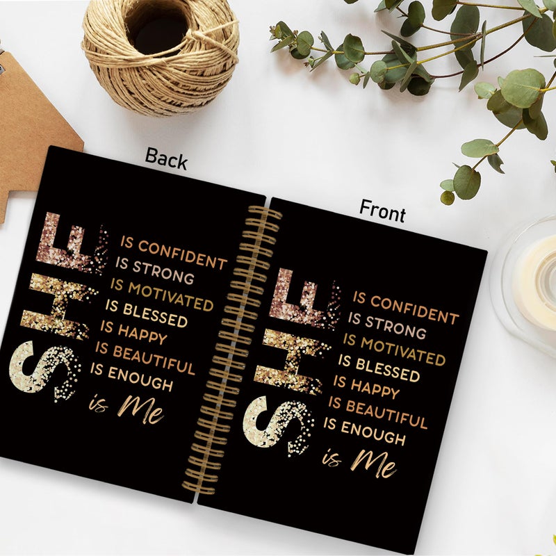 QLMX Gold She Is Me Affirmations Spiral Notebook, Inspirational Self Care Journal Notebook, Self Love Notebooks for School Work, Positive Office Supplies Gifts for Women Girls Friends, 5.5x8.3 Inch - Image 3