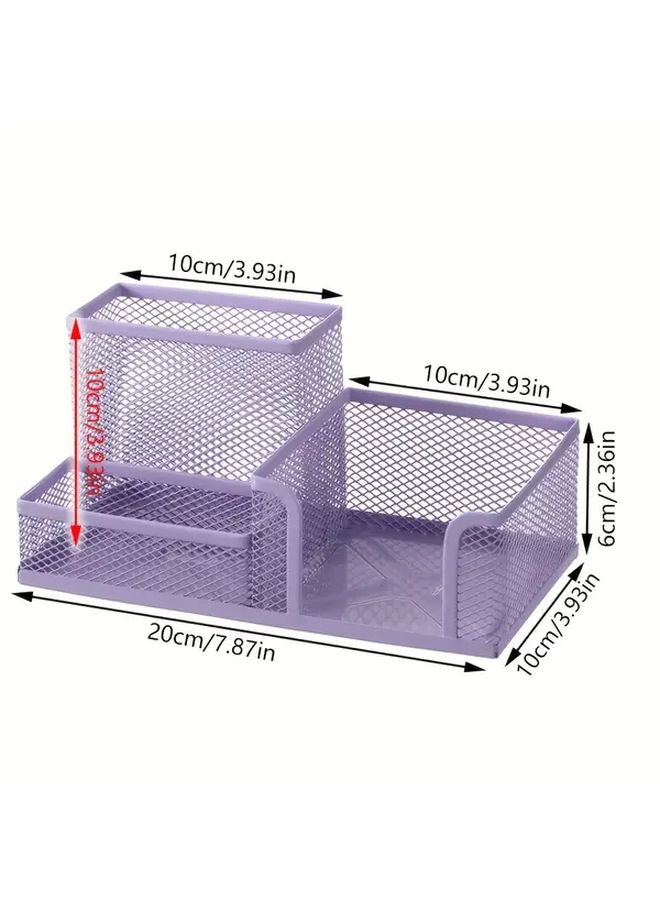 Mint Green Grid Metal Desktop Organizer 3 Compartments Lightweight Durable Storage - Image 2