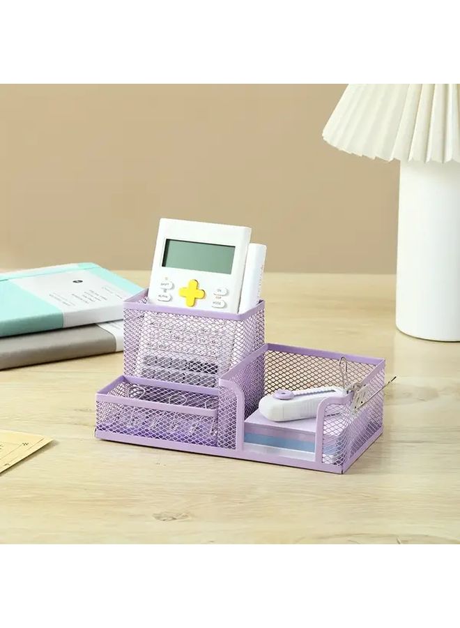 Mint Green Grid Metal Desktop Organizer 3 Compartments Lightweight Durable Storage - Image 1