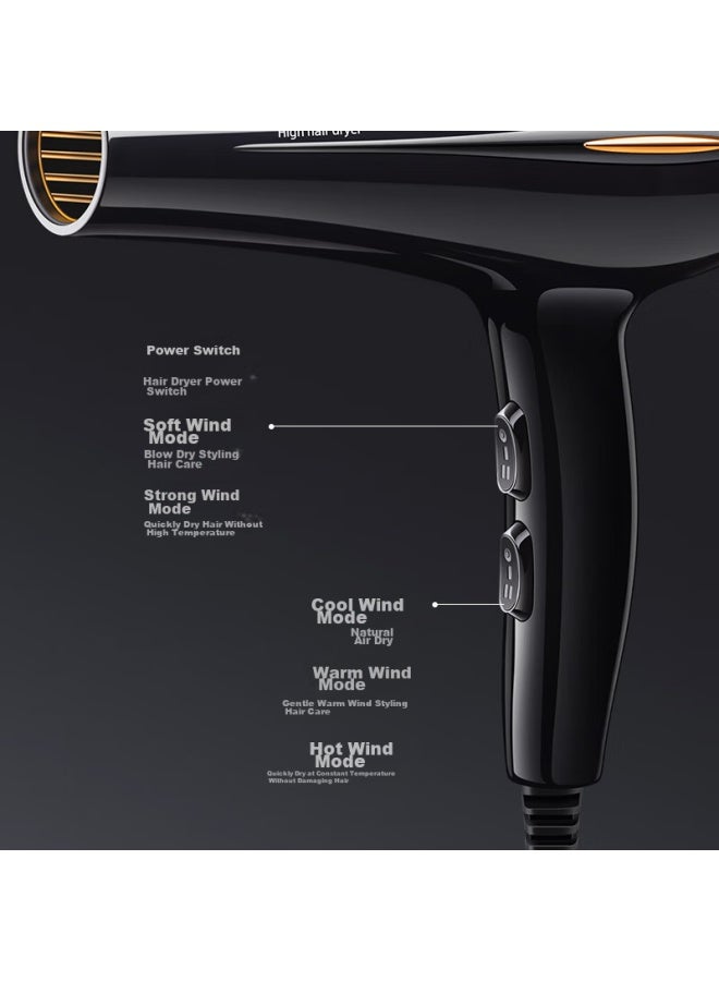 Aux Hair Dryer, 2000w High Power, Professional Salon Use, Gentle On Hair, Strong Airflow, Quick-drying, Electric Hair Dryer For Barbershop, Black, Ah7611 - Image 2