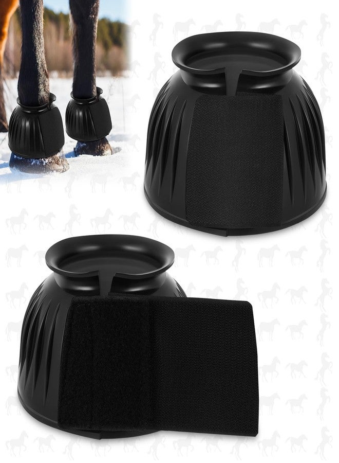 Abbylike Bell Boots for Horses 1 Pair/2 Pair Available, Protect Against Hoof Impact Trauma, Rubber Bell Boots Horse Care for Turnout, No Rub Design Wrap Hook and Loop(L,Black,1 Pair) - Image 1