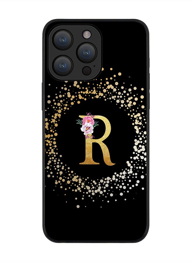 Stylizedd Cover for iPhone 15 Pro Max Case , Rugged Black Slim fit  Protective Phone Cases -Custom Monogram Initial Letter Floral Pattern Alphabet -R (Black) - Image 1