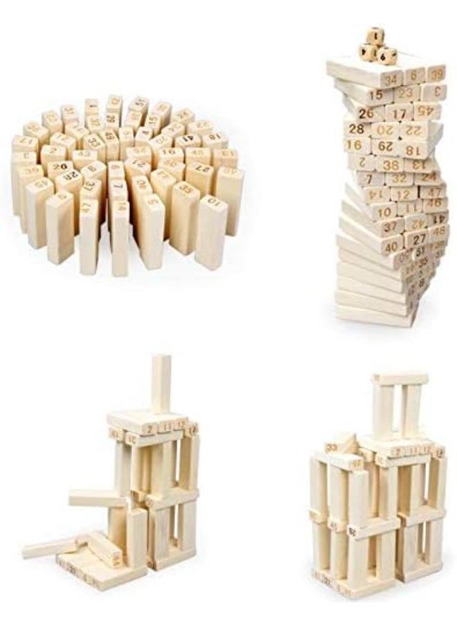 1Set/51Pcs Block Stacking Games Classic Wooden Educational Toy Building Block Puzzle Board Games for Toddler Kids 