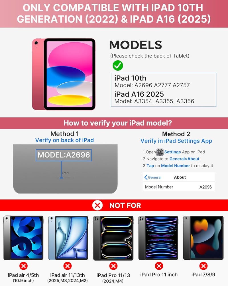 typecase حافظة لوحة مفاتيح من نوع لجهاز iPad الجيل العاشر بحجم 10.9 بوصة (2022) وiPad الجيل الحادي عشر (A16، 2025)، تحتوي على لوحة مفاتيح لاسلكية قابلة للفصل، مزودة بإضاءة خلفية بسبعة ألوان، نحيفة وخفيفة، وتحتوي على مسند قلم – اللون الوردي - Image 2