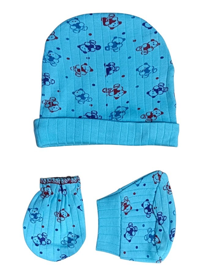 4NEwBiES 100% Cotton Baby Caps, Mittens and Booties Combo Set for 0 to 6 Months - Pack of 4 Multicolor Colors & Pints - Image 5