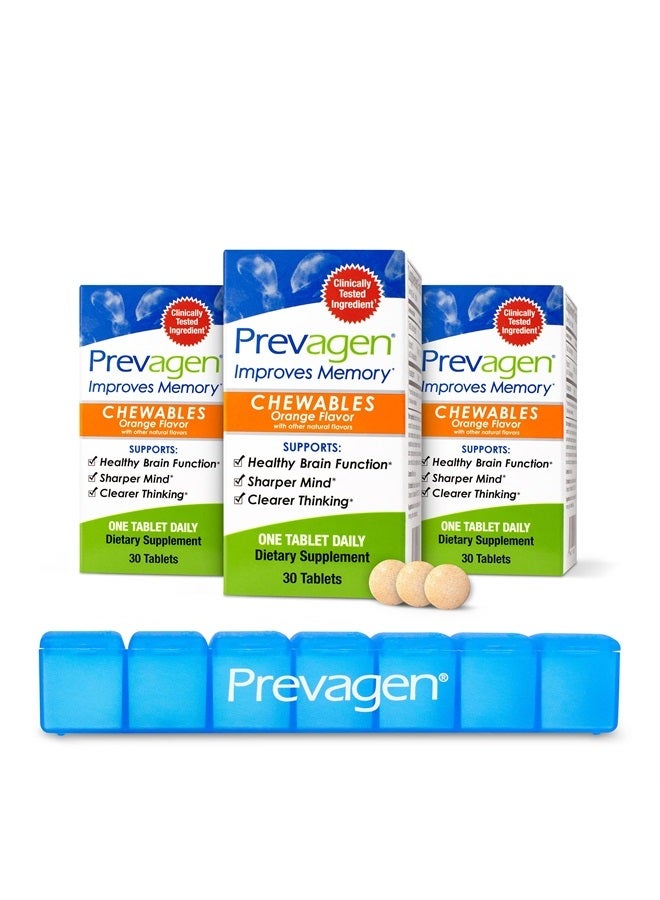 Prevagen تحسين الذاكرة - قوة منتظمة 10 ملغ، 30 مضغوط | برتقال - 3 عبوات | مع أبوأكوورين وفيتامين د وبريفاجن 7-يوم منظم حبوب | مكمل دماغي لصحة دماغ أفضل - Image 1
