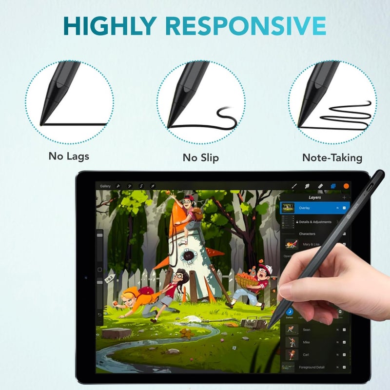 GadgetBite For Apple Pencil Stylus Pen Upgraded 2nd Gen Stylus for iPad 6 7 8 9 10 iPad Pro 11" 12.9" 3rd 4th 5th 6th iPad Mini 6th 5th Gen iPad Air 3rd 4th 5th Gen With Type C Charging Palm Rejection - Image 3