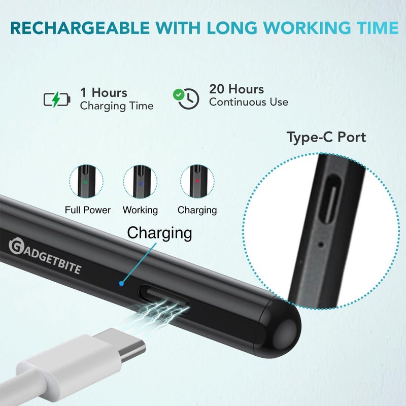 GadgetBite For Apple Pencil Stylus Pen Upgraded 2nd Gen Stylus for iPad 6 7 8 9 10 iPad Pro 11" 12.9" 3rd 4th 5th 6th iPad Mini 6th 5th Gen iPad Air 3rd 4th 5th Gen With Type C Charging Palm Rejection - Image 2