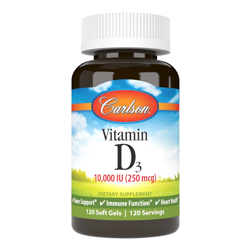 Carlson Vitamin D3 10000 IU 250 mcg Vitamin D Supplements Bone Immune Support Vitamin D3 Softgels Heart Health Gluten Free Vitamin D Capsules 120 Softgels