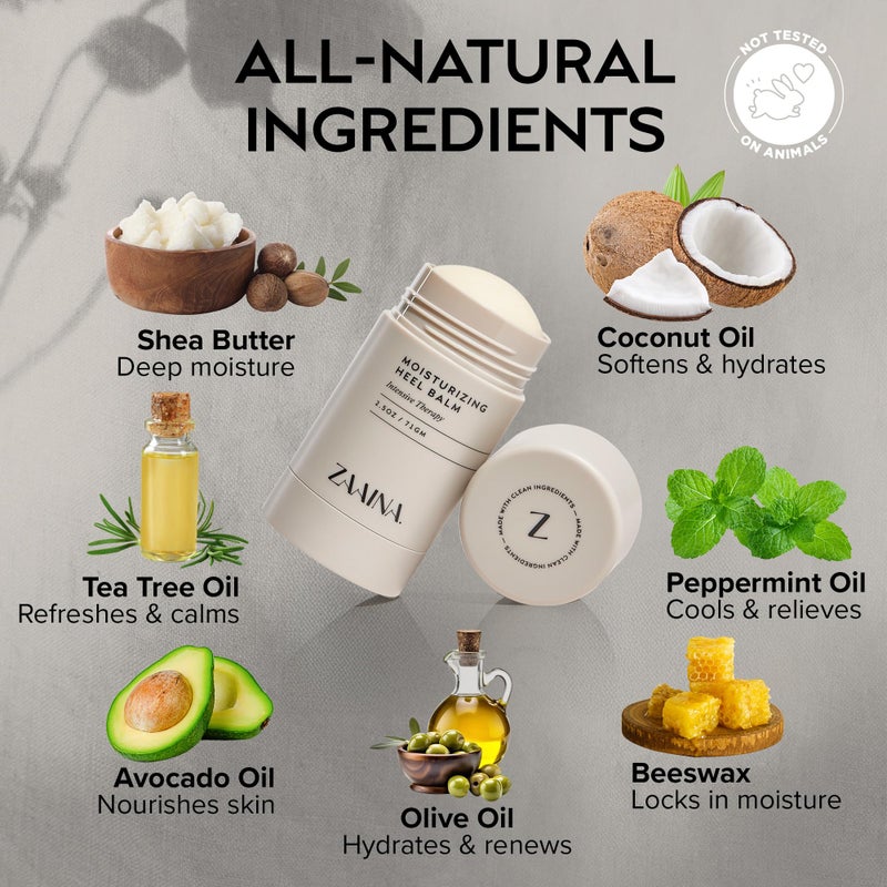 ZAAINA Intensive Heel Balm Stick - Miracle Foot Repair Cream for Calluses and Dry Feet, Moisturizing Foot Balm for Cracked Feet, Elbows, Knees, Heel Softener for Dry Cracked Heels - 2.5 oz Tube - Image 3