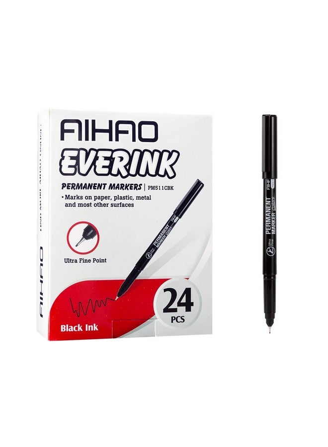 أيهاو أقلام تحديد دائمة، مجموعة أقلام تحديد برأس رفيع 0.4، أسود، 24 قلمًا للرسم والتلوين والتمييز والكتابة - Image 2