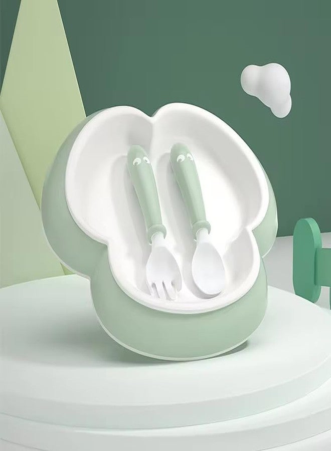 Ess Cubes Enterprise Tableware Baby Feeding Plate with Spoon & Fork Set for BPA Free Elevate Mealtime Essentials 100% Silicon Food Grade PP for Kid and Toddlers Non Toxic Utensil Set (2, Pink and Green Pack of 2) - Image 4