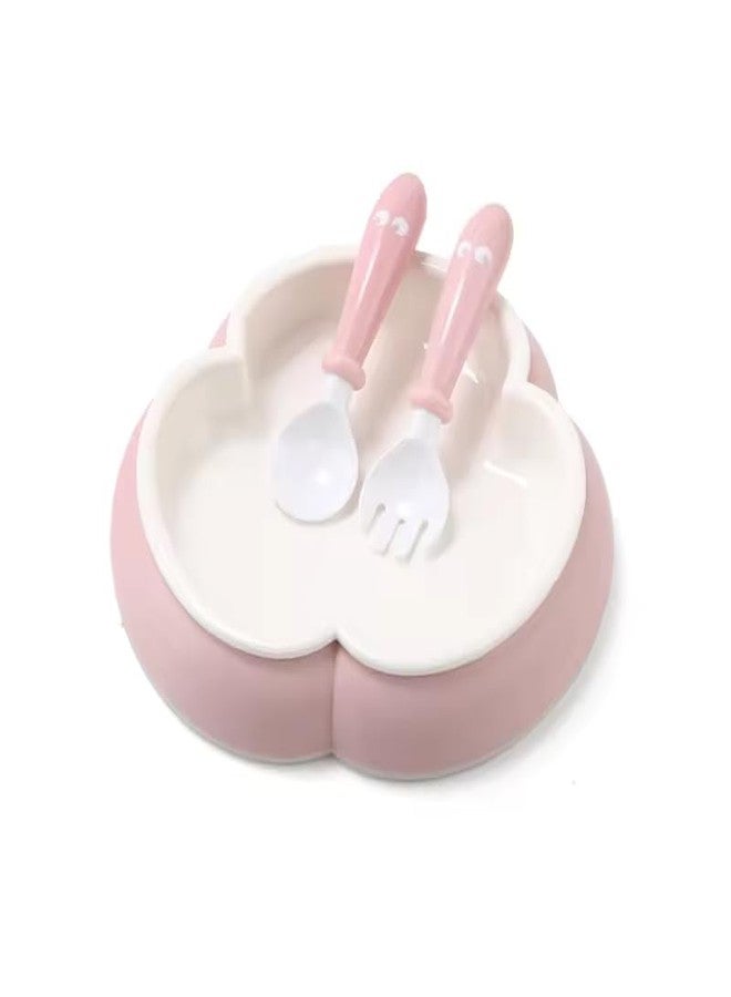 Ess Cubes Enterprise Tableware Baby Feeding Plate with Spoon & Fork Set for BPA Free Elevate Mealtime Essentials 100% Silicon Food Grade PP for Kid and Toddlers Non Toxic Utensil Set (2, Pink and Green Pack of 2) - Image 3