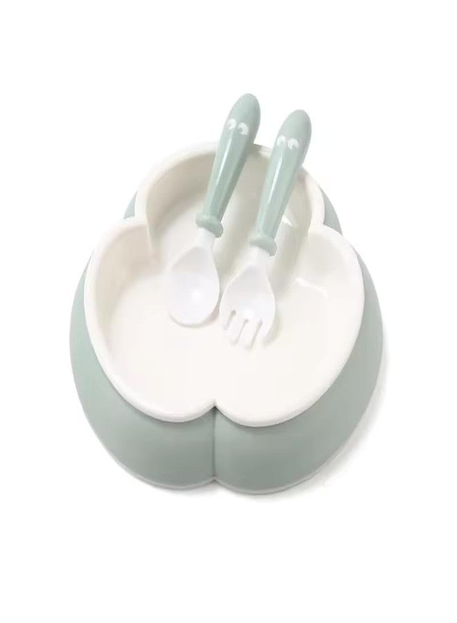 Ess Cubes Enterprise Tableware Baby Feeding Plate with Spoon & Fork Set for BPA Free Elevate Mealtime Essentials 100% Silicon Food Grade PP for Kid and Toddlers Non Toxic Utensil Set (2, Pink and Green Pack of 2) - Image 2