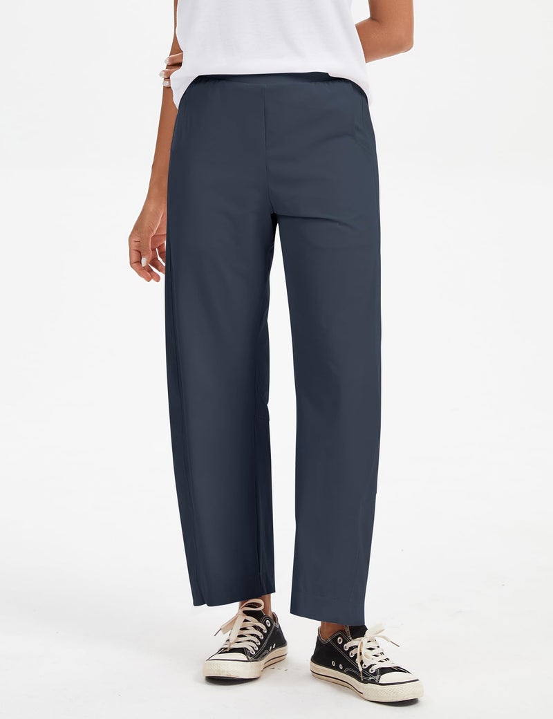 LOMON Barrel Pants for Women Travel Hiking Office Ladies Quick Dry Comfort Straight Wide Leg Trouser Spring Summer, Navy Blue - Image 4
