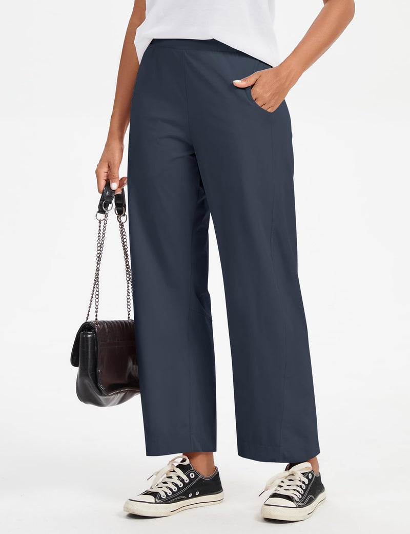 LOMON Barrel Pants for Women Travel Hiking Office Ladies Quick Dry Comfort Straight Wide Leg Trouser Spring Summer, Navy Blue - Image 2