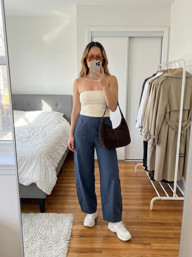 LOMON Barrel Pants for Women Travel Hiking Office Ladies Quick Dry Comfort Straight Wide Leg Trouser Spring Summer, Navy Blue - Image 3
