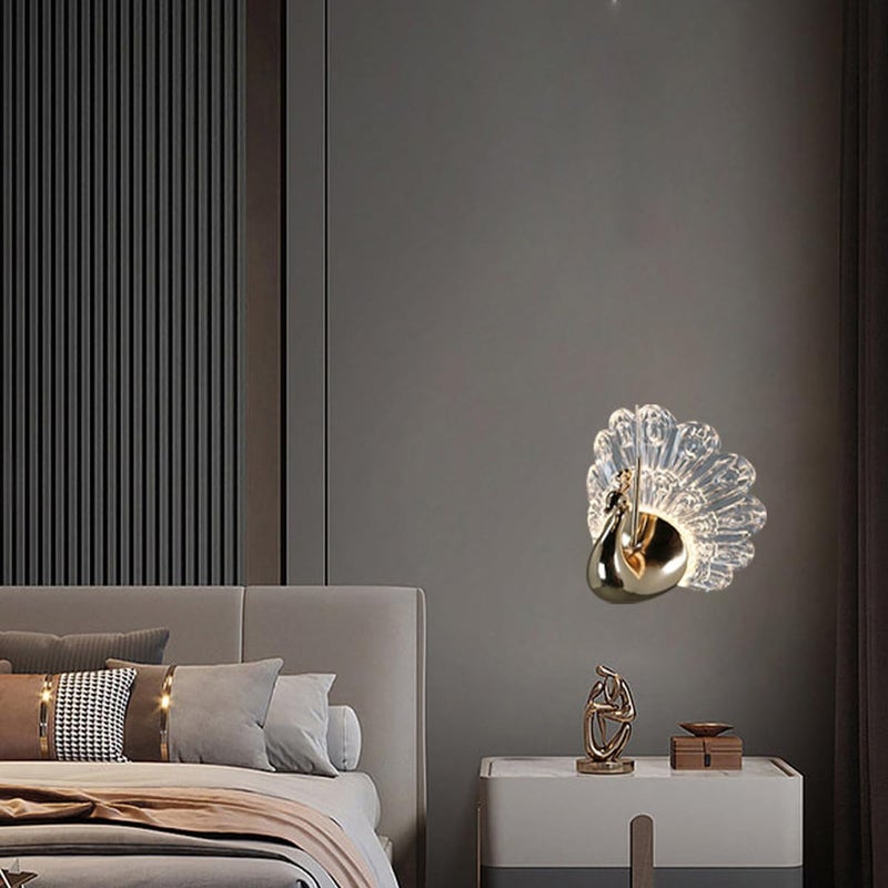 EMNDR Acrylic Wall Lamps, Gold Peacock Design, Wall Lighting Fixtures, Indoor Light, Luxury Wall Sconces for Bedside, Living Room, Wrought Iron Wall Lamp - Image 3