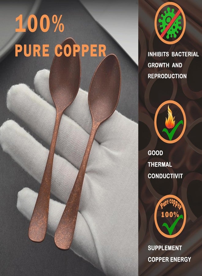 Purecopper - 4.92‘’ Vintage Teaspoon, Hand Forged Distressed Copper Spoon for Home and Restaurant - Stylish Copper Kitchen Accessories (1) - Image 2