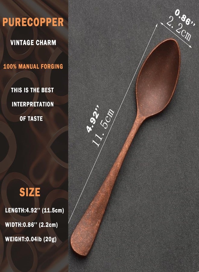 Purecopper - 4.92‘’ Vintage Teaspoon, Hand Forged Distressed Copper Spoon for Home and Restaurant - Stylish Copper Kitchen Accessories (1) - Image 4
