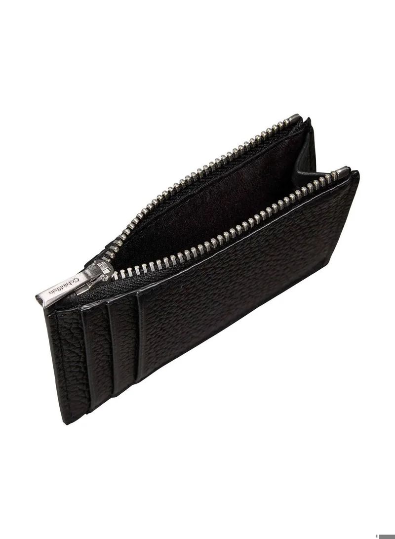 Calvin Klein Black Full-Grain Leather RFID Zip Cardholder for Men | Best Price UAE