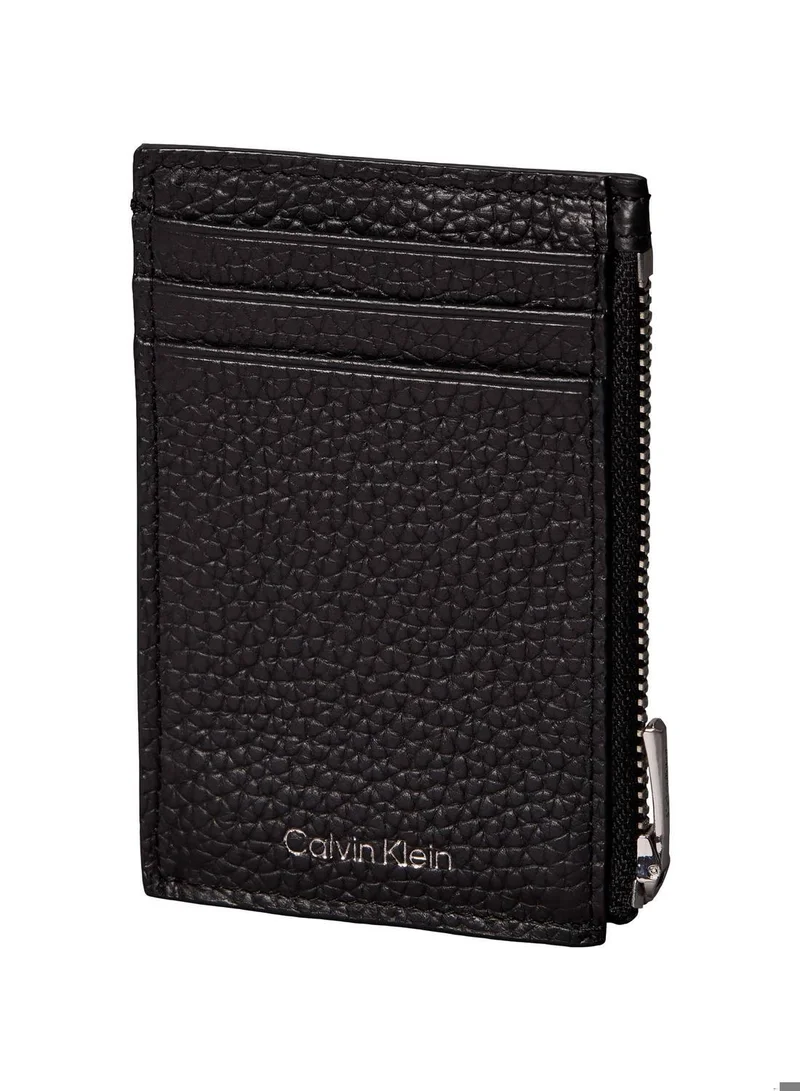 Calvin Klein Black Full-Grain Leather RFID Zip Cardholder for Men | Best Price UAE
