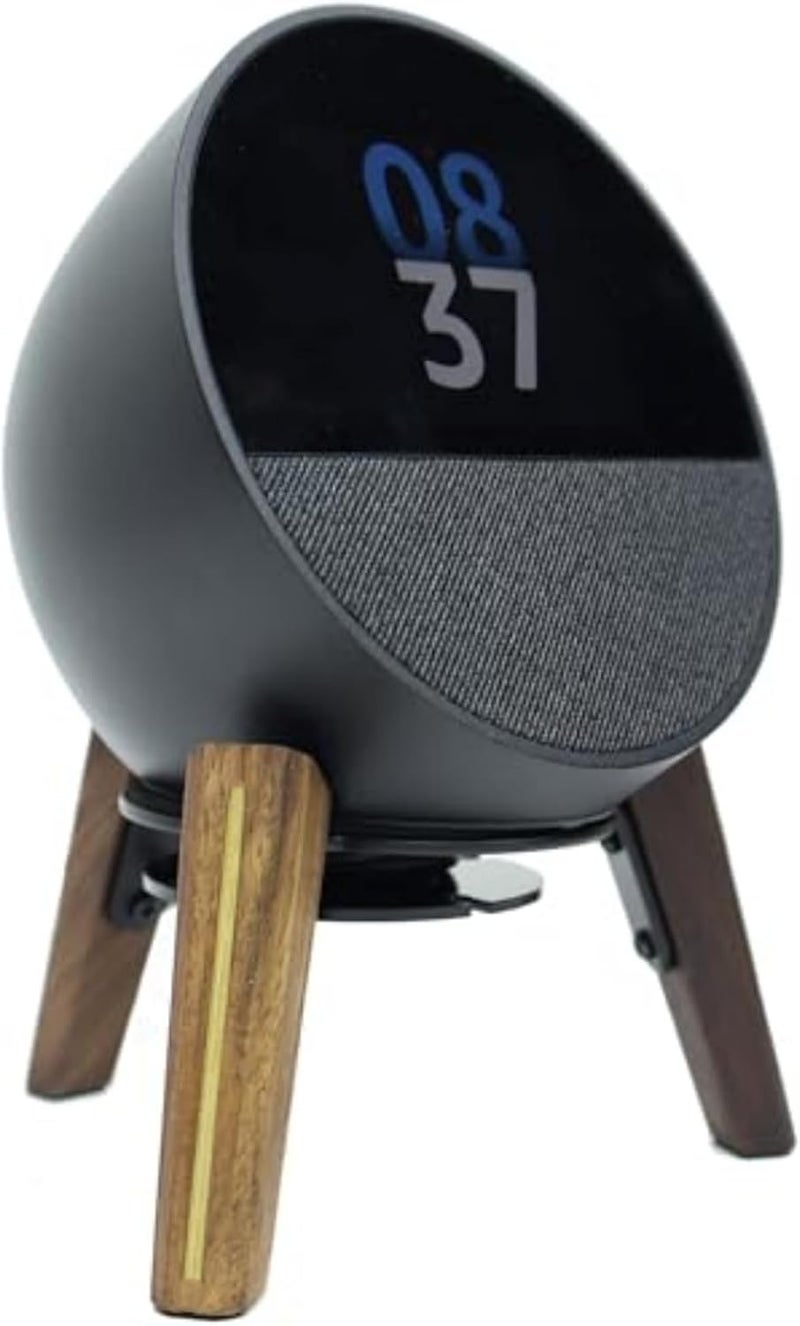 Alloery Universal Desktop Speaker Mount Stand Suitable for Echo Spot (2024 Release),Pop,Dot 5th, Home Pod Mini and All Suitable Sized Speakers (Black Walnut with Metal Strip) - Image 1