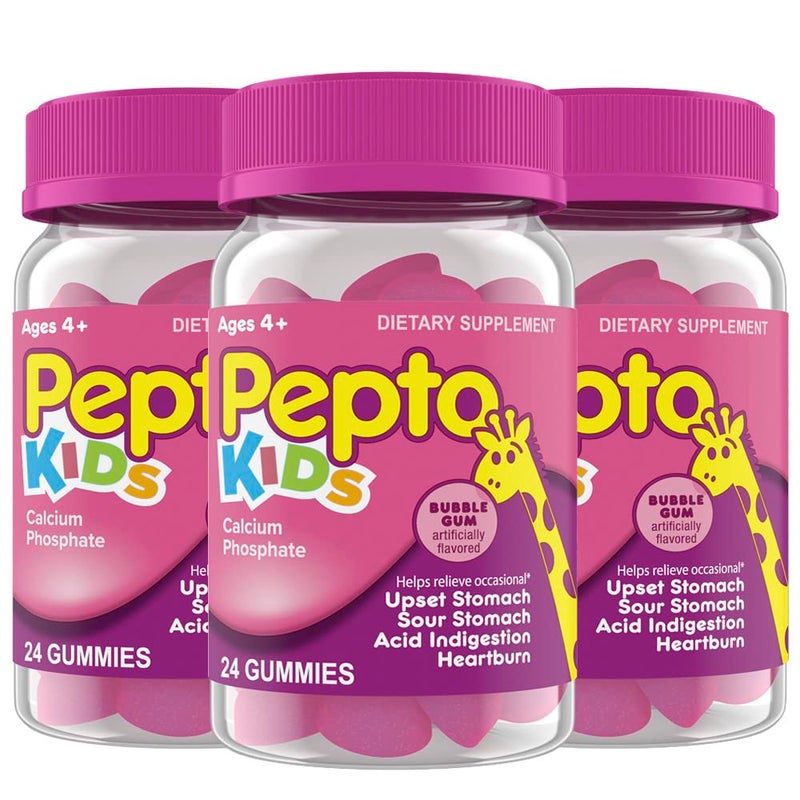 Pepto Bismol Pepto Kids Gummies, Helps Relieve Occasional Upset Stomach, Acid Indigestion, Sour Stomach and Heartburn, 72 Total (3 Packs of 24) - Image 1