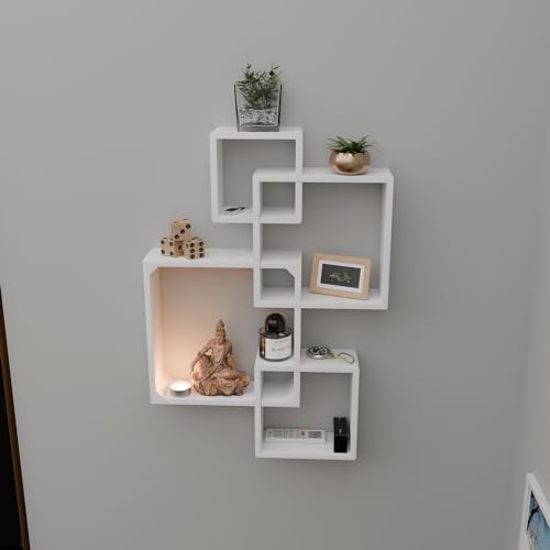 Etiquette Art Engineered Wood Floating Cube Shelves - Intersecting Wall Mounted Box Shelves for Bedrooms, Living Rooms & More - Set of 4 (White) - Image 4