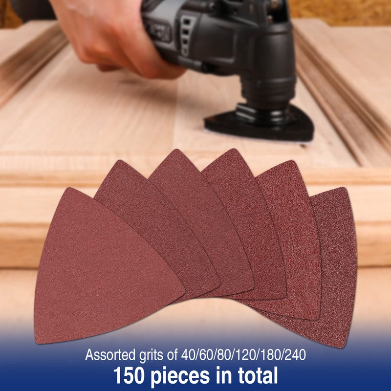 WORKPRO 150PCS Triangle Sanding Pads, 3-1/8 Inch Hook and Loop Fit for Oscillating Multi Tool, 40/60/80/120/180/240 Grit for Sanding, Grinding - Image 5