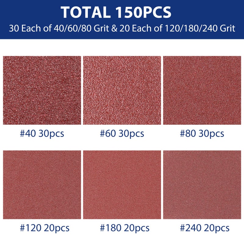 WORKPRO 150PCS Triangle Sanding Pads, 3-1/8 Inch Hook and Loop Fit for Oscillating Multi Tool, 40/60/80/120/180/240 Grit for Sanding, Grinding - Image 4