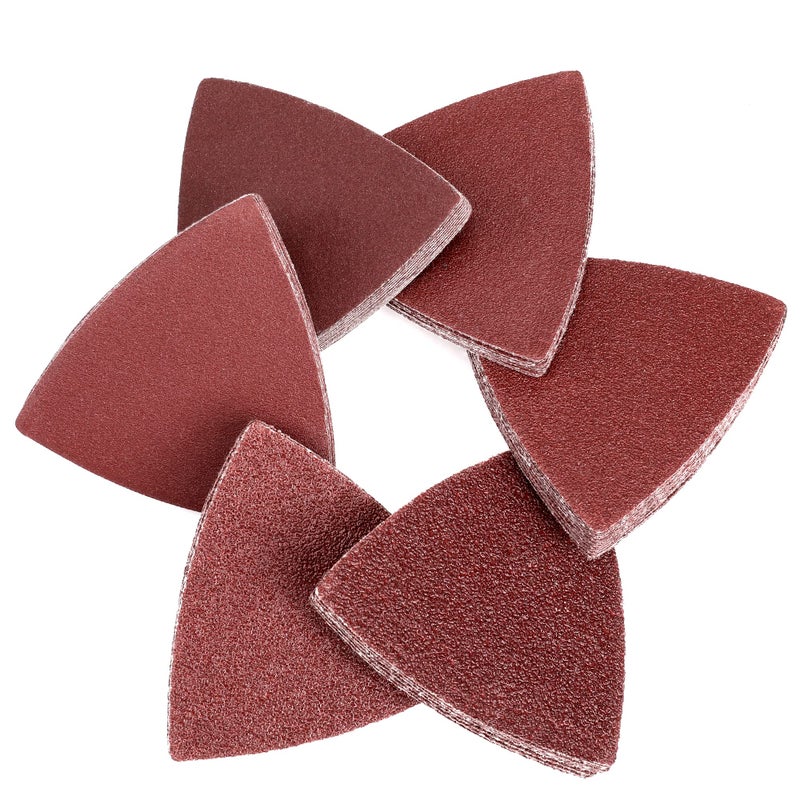 WORKPRO 150PCS Triangle Sanding Pads, 3-1/8 Inch Hook and Loop Fit for Oscillating Multi Tool, 40/60/80/120/180/240 Grit for Sanding, Grinding - Image 1