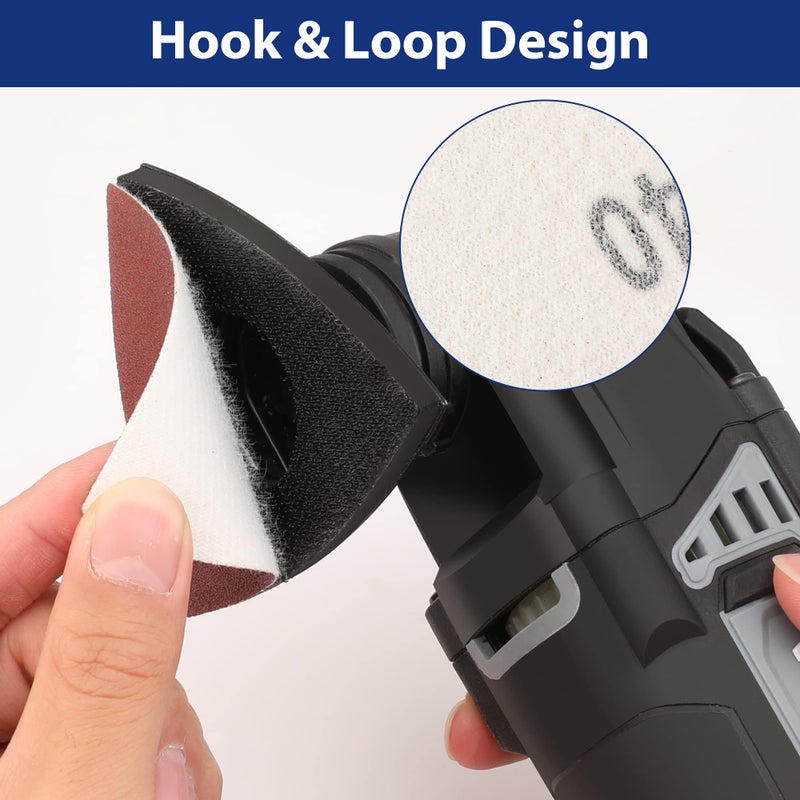 WORKPRO 150PCS Triangle Sanding Pads, 3-1/8 Inch Hook and Loop Fit for Oscillating Multi Tool, 40/60/80/120/180/240 Grit for Sanding, Grinding - Image 3