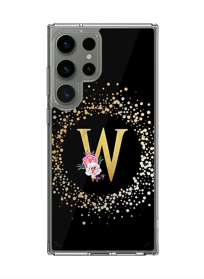 Stylizedd Classic Clear Case for Samsung Galaxy S25 Ultra , Hybrid Soft Transparent Cover Custom Monogram Initial Letter Floral Pattern Alphabet - W ( Black) - Image 1