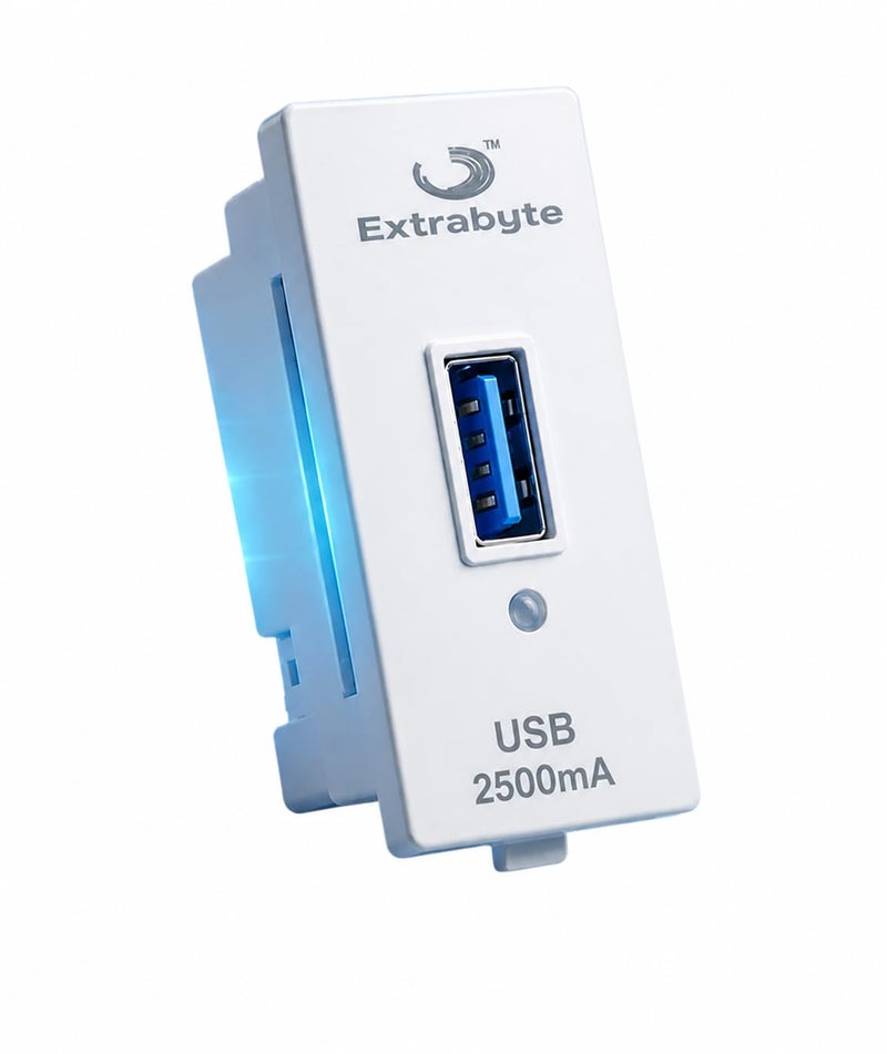 Extrabyte® USB-A Wall Socket Fast Charger, 18W QC 3.0, Modular Switch Board Fitting, White - Image 1